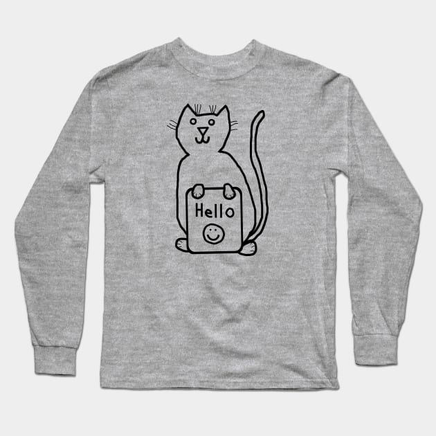 Cute Cat says Hello Outline Long Sleeve T-Shirt by ellenhenryart